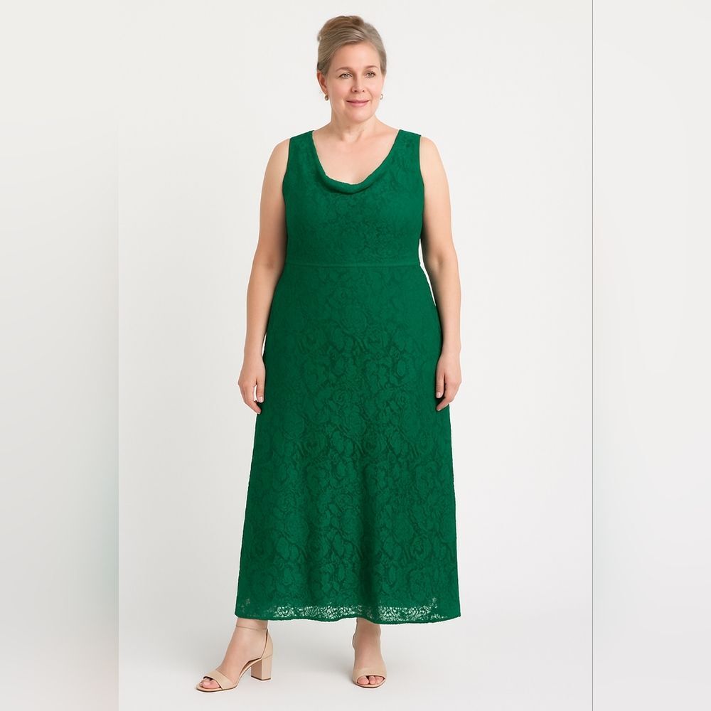 Emerald Green Lace Maxi Dress Plus Size XXL Sleeveless Pockets Formal Wedding